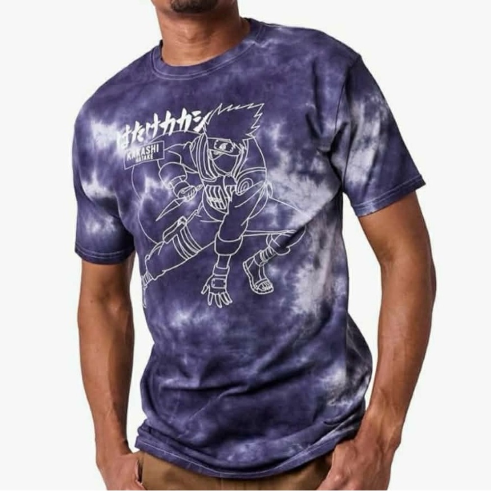 Naruto Shippuden Kanji Character Warrior Adult Navy Cloud Wash tee shirt